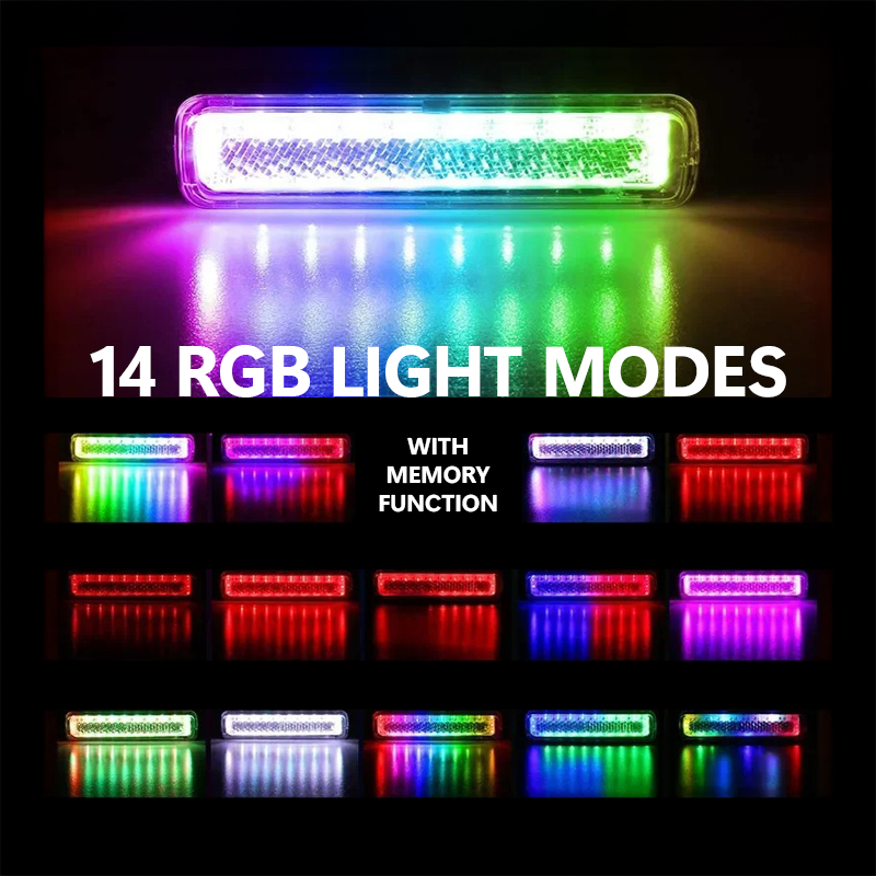 Cyclight displaying 14 RGB light modes in multiple vibrant colors